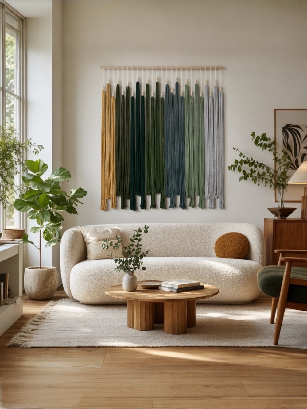 NEW Anthropologie XL Green Boho Tapestry Macrame Dyed Yarn Wall Hanging 40 x 45